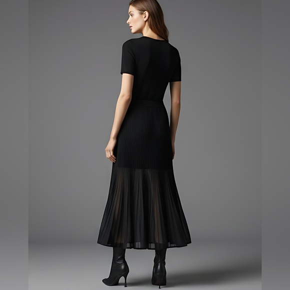 Mesh Pleated Sweater Skirt Black - Picture 2 of 14